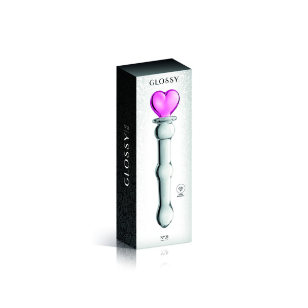 Gode en verre bicolor avec boules et coeur  n°21 Glossy 
